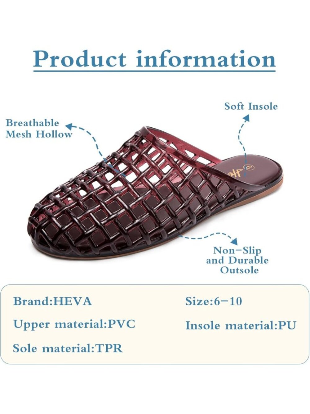 Women's Wine Red Jelly Closed Toe Mesh Hollow Slide Casual Flat Sandal Shoes - Picture 6 of 6